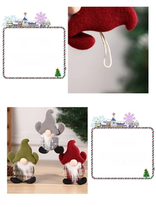 Detail view of hanging ropes and plush beard textures on festive gnome Christmas tree ornaments