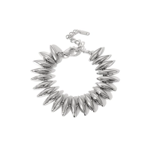 Bracelet à maillons pointus en acier inoxydable argenté avec fermoir mousqueton et chaîne