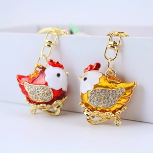 Creative red and gold hen keychains with crystal accents and lucky cloud base