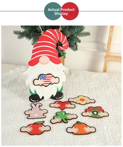 Interchangeable wooden gnome hanging set with seasonal holiday icons for home decor