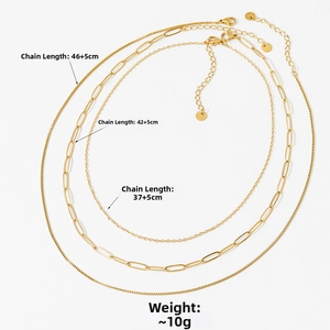 Three-piece gold-plated layered necklace set with lobster clasp and extension chains
