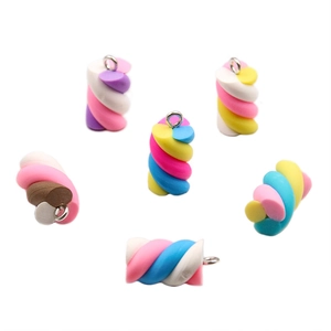 Colorful spiral marshmallow resin pendants with silver metal loops for DIY jewelry making