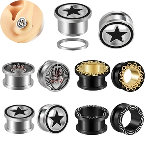 Edelstahl Ohr-Plugs Heiliges Herz Kreuz Pentagramm Ohr Tunnel Gauges Zum Schrauben Punk Gothik Body Piercing Schmuck Unisex