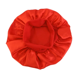 Red satin silk sleeping cap for kids with elastic wide band for hair protection