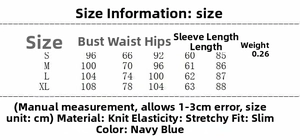 Detailed size chart for women's V-neck printed dress with navy blue fabric measurements