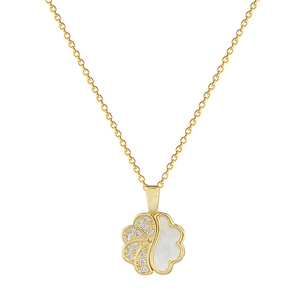 Gold-plated stainless steel necklace with mother of pearl and crystal pendant