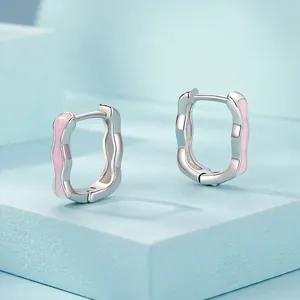 Pink enamel wave earrings in S925 sterling silver with cubic zirconia for women