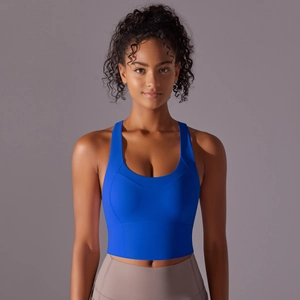 Brassière de sport sans couture bleu roi avec dos croisé et large bande de soutien
