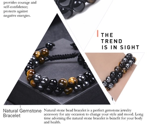 Adjustable double-layer bracelet with natural tiger eye and black obsidian beads