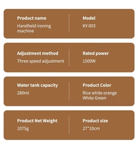Technische specificaties voor de 1500W handstoomreiniger model KY-003 in overzicht