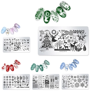5-piece Christmas nail art stamping plates set with snowflakes and reindeer designs