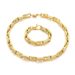 Polished 10mm pig nose chain jewelry set with gold finish necklace and bracelet