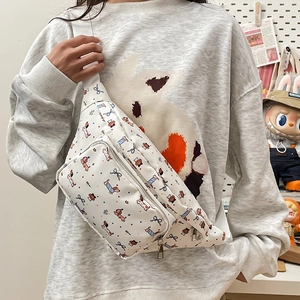 Cartoon Dachshund Print Nylon Chest Bag For Women Girls Cute Kawaii Lightweight Adjustable Crossbody Waist Fanny Pack
