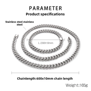 Detailed specs of 10mm stainless steel Cuban link chain with size and weight info