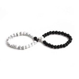 Bracelets magnétiques 8mm en turquoise blanche et pierre mate pour couples avec cordon