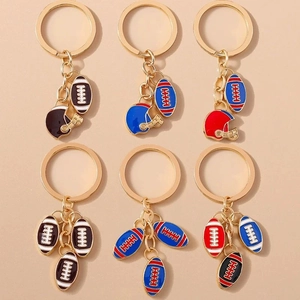 American Football Helmet Keychain Zinc Alloy Enamel Sport Ball Key Ring For Sports Fans Souvenir Bag Pendant Charm