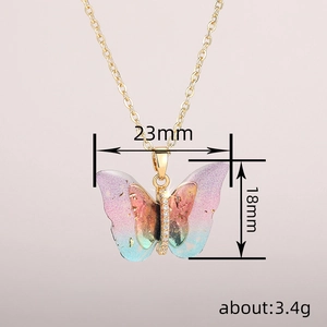 Chic butterfly pendant necklace with gradient color wings and sparkling crystals
