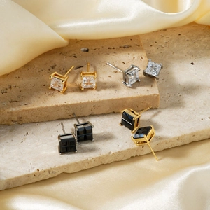 Eleganti orecchini a lobo quadrati con zirconi in oro e argento per uomo e donna