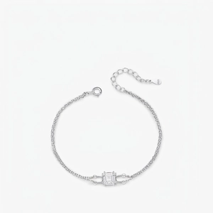 925 Sterling Silver Bracelet For Women Double Layer Chain Square Zircon Geometric Minimalist Hand Jewelry
