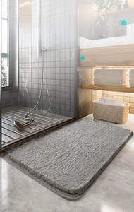 Detail of dark grey thick bathroom rug with Ag+ silver ion antibacterial fiber texture