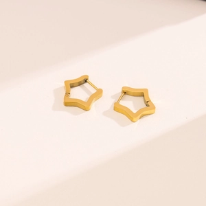 Minimalist gold star hoop earrings for women made of durable polished stainless steel