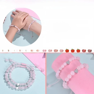 Pink zebra stone bead bracelets with heart charms on Back to School gift cards