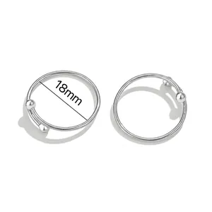 Minimalist adjustable stainless steel ring with double beads and 18mm diameter