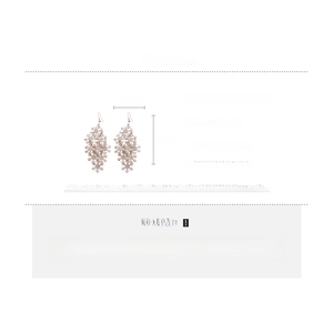 Detailed spec sheet for snowflake tassel earrings showing size and alloy material