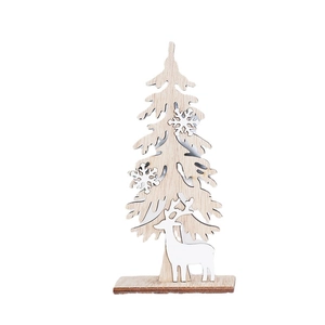 Nordic style wooden Christmas tree ornament with reindeer and snowflake cutout design