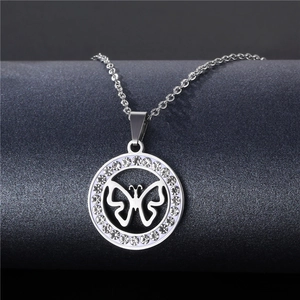 Elegant stainless steel necklace with a hollow butterfly pendant and crystal halo
