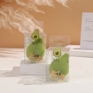 Avocado shaped makeup sponges in transparent boxes for flawless makeup application