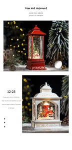 Close-up of European retro Christmas lanterns with reindeer and Santa Claus scenes