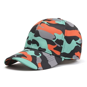 Classic camouflage baseball cap featuring vibrant orange, grey, and mint green patterns
