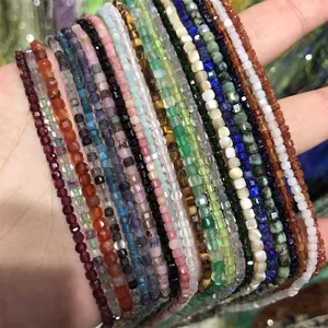 Assorted 2-3mm square natural stone beads featuring amethyst and lapis for DIY jewelry