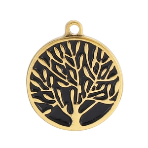 Golden stainless steel tree of life pendant with black enamel finish for men