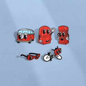 Lustige Rote Cartoon Legierung Emaille Brosche Pin Große Augen Personalisierte Rucksack Telefonzelle Sonnenbrille Bus Fahrrad Abzeichen