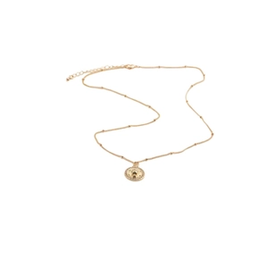 Collier en cuivre doré avec pendentif tête de lion en relief et zircon de style rétro