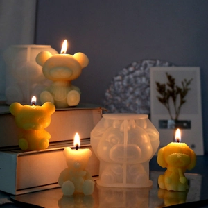 3D Teddy Bear silicone candle mold with finished animal shaped scented wax for DIY craft
