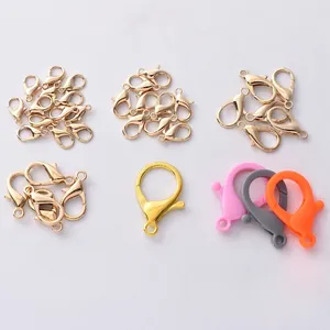 Set of colorful lobster clasps and jump rings in various metal and plastic finishes