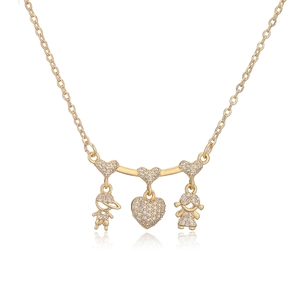 Gold-plated necklace with heart pendants and zircon-studded boy and girl charms