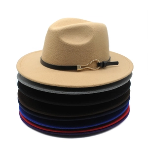 Classic Fedora Hat Vintage Wide Brim Woolen Felt Jazz Cap With Gold Metal Buckle Leather Belt For Men Women Retro Style