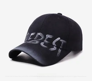 Detailed side view of black vintage washed cotton baseball cap with Verbest lettering