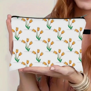 Bolsa De Cosméticos Floral Poliéster Con Cremallera Neceser De Maquillaje Gran Capacidad Portátil Organizador De Viaje