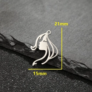 Polished stainless steel woman silhouette pendant with 21x15mm dimensions on stone