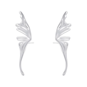 Detailed view of silver butterfly wing earrings with shimmering cubic zirconia inlay