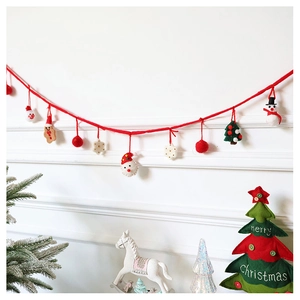 Christmas wool felt garland with snowman, gingerbread man and festive pinecone decorations