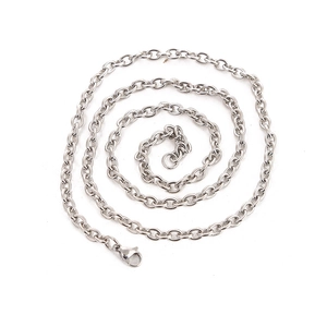 Silver stainless steel O-chain necklace with lobster clasp in a spiral arrangement