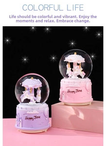 Luminous carousel unicorn music box with pink and purple dreamlike star display