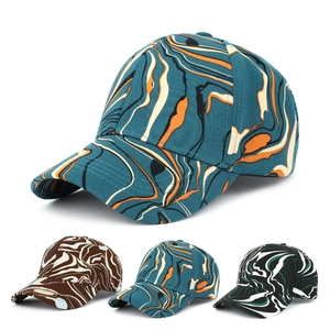 Casquette De Baseball Imprimé Marbre Mélange Coton Boucle Métallique Réglable Art Fluide Abstrait Six Panneaux Bord Incurvé Chapeau