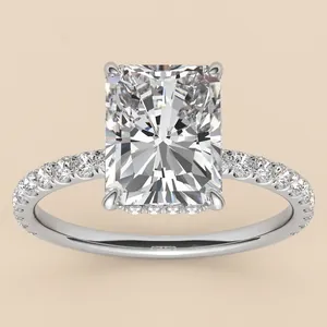 Luxury Radiant Cut Moissanite Ring 925 Sterling Silver Pave Band Engagement Wedding Ring For Women Fine Jewelry